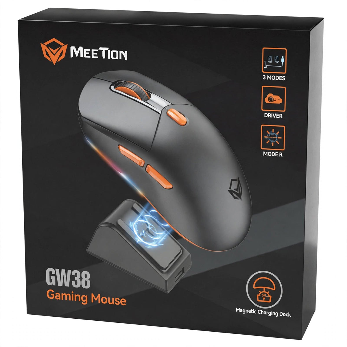 MEETION MT-GW38 Gaming Mouse – Three connection modes, Magnetic charging dock