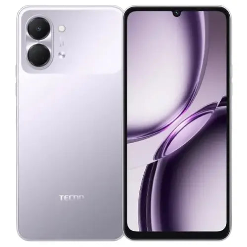TECNO Spark Go 3 4GB 64GB lavender color mobile phone front and back view