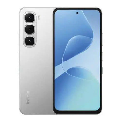 Infinix HOT 60i 6GB RAM 128GB silver smartphone with large display and triple rear camera