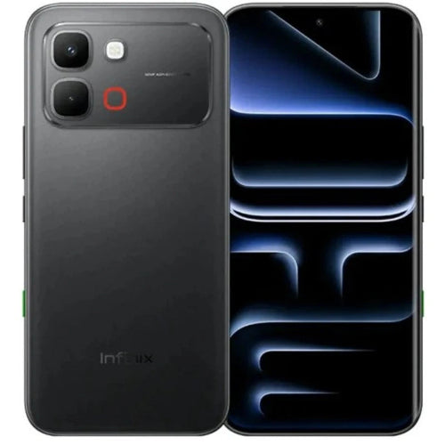 Infinix NOTE Edge 5G in Shadow Black color featuring sleek back panel design and full-screen AMOLED display front view