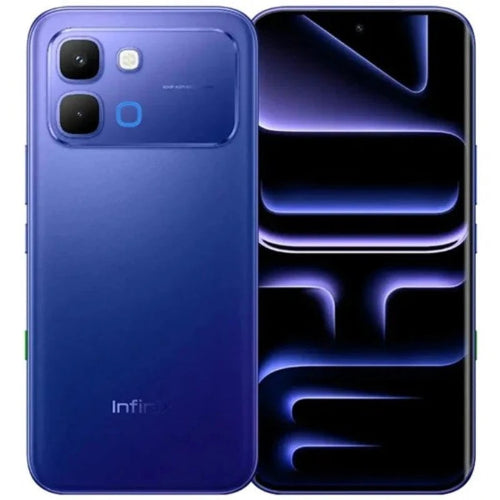 Infinix NOTE Edge 5G Stellar Blue color option with glossy back finish and edge-to-edge AMOLED display front view