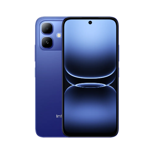 Blue Infinix Smart 20 Plus with large screen, punch-hole camera, and dual rear cameras