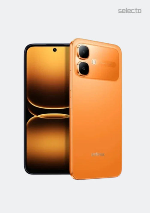 Orange Infinix Smart 20 Plus showing front display and rear dual camera design