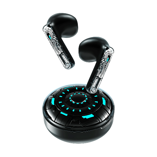 Infinix TWS XE30G Black wireless earbuds with charging case featuring Bluetooth 5.3, 13mm drivers, 4-mic AI ENC, low-latency gaming mode and 28-hour battery backup