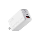 Infinix XDC95 68W GaN fast charger set in white with 100W Type-C braided cable