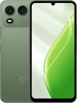 itel A200 green color variant front screen view 6.75 inch display smartphone