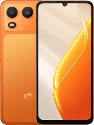 itel A200 orange color variant front view 4GB RAM 128GB storage smartphone display