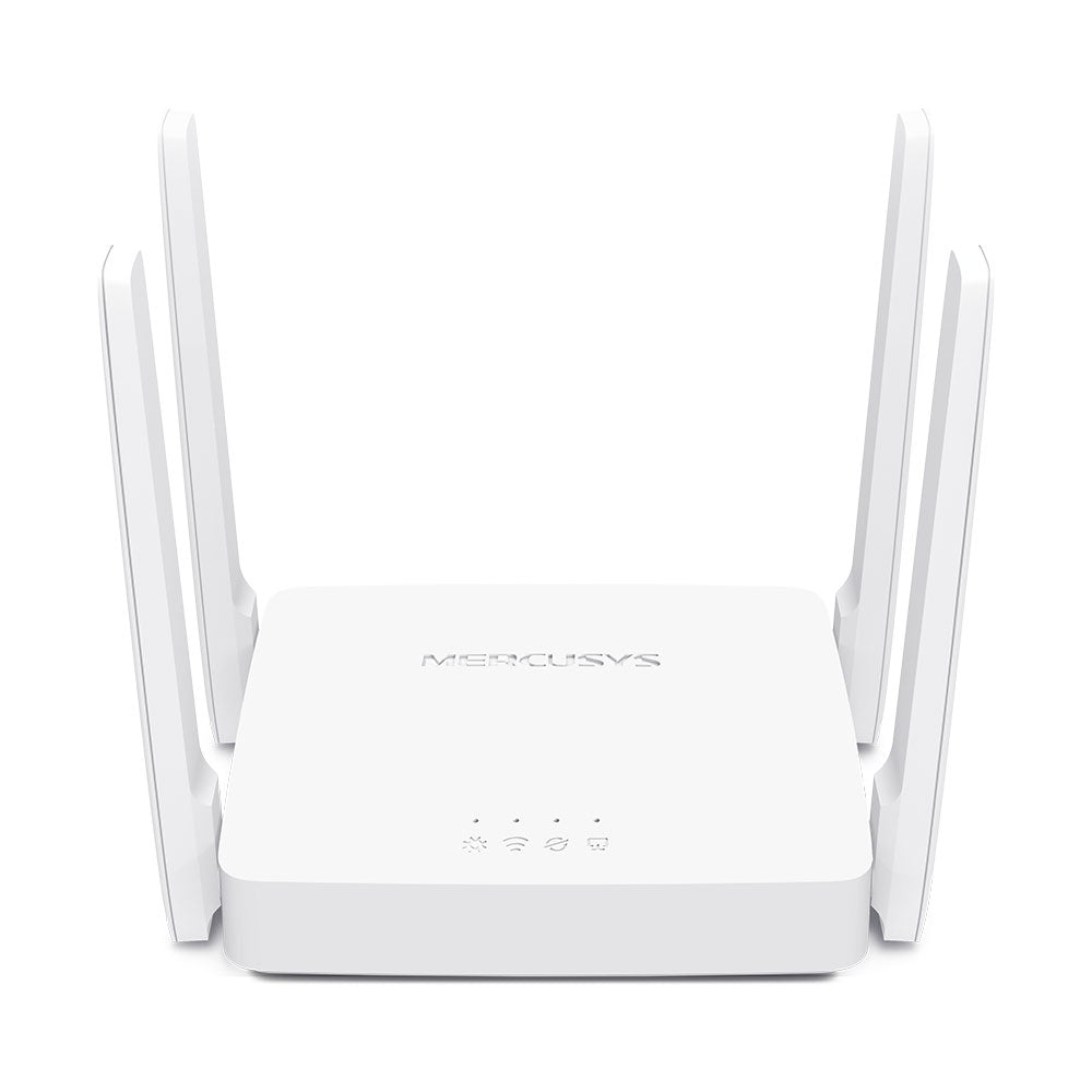 Mercusys AC10 AC1200 dual band WiFi router front view with four antennas