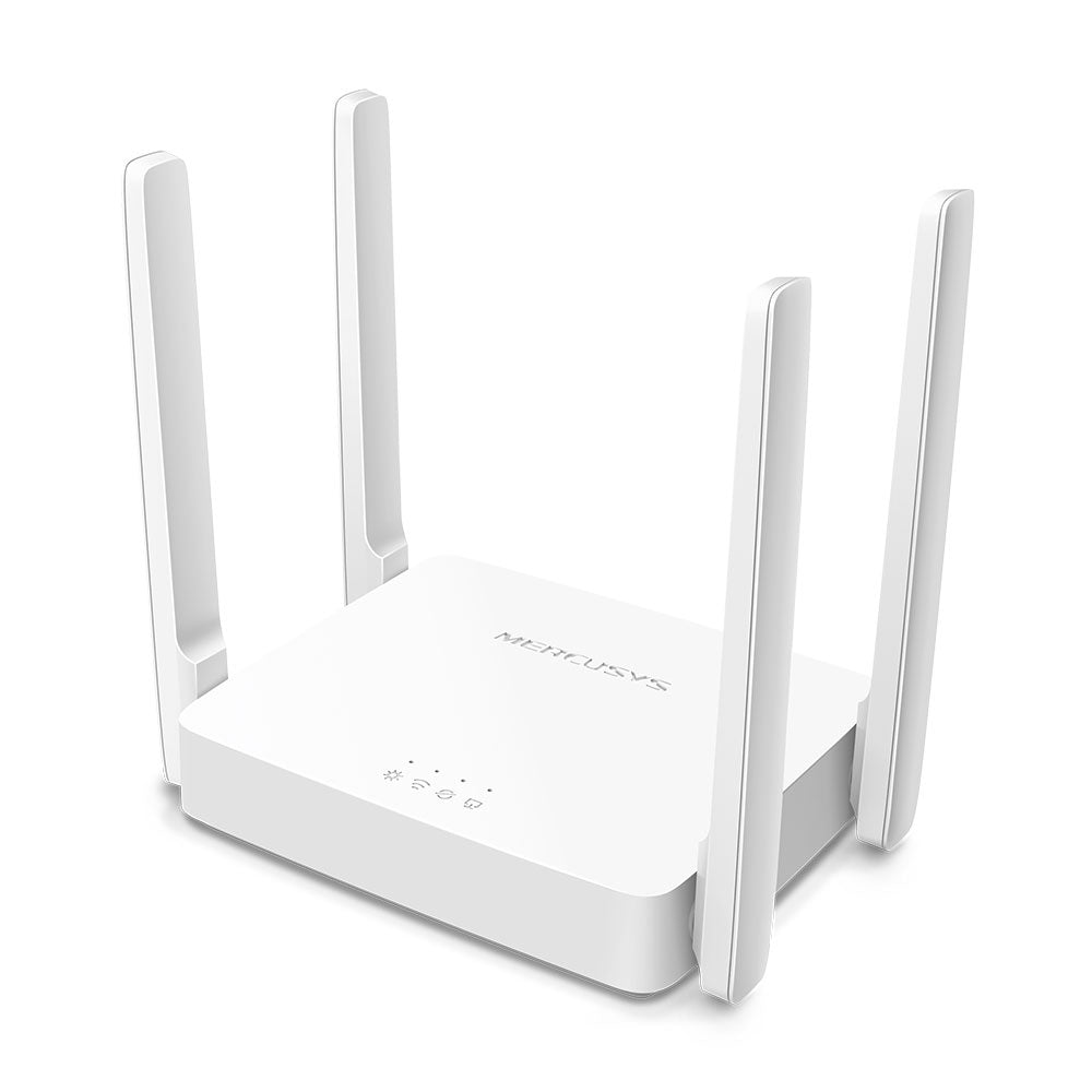 Mercusys AC10 AC1200 wireless dual band router side view in white color.