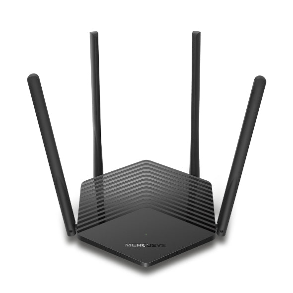 Mercusys MR30G AC1200 dual band Gigabit router front view with four external antennas