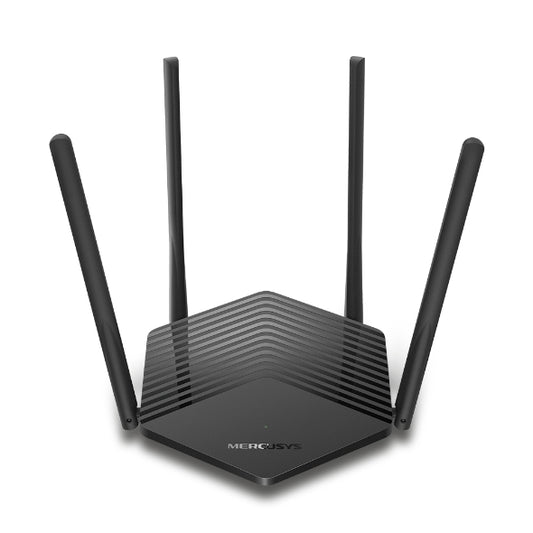 Mercusys MR30G AC1200 dual band Gigabit router front view with four external antennas