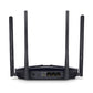 Mercusys MR80X AX3000 WiFi 6 router back view showing Gigabit ports and four antennas