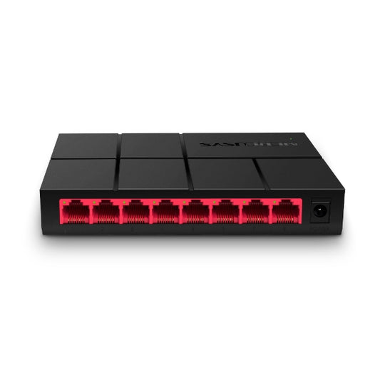  Mercusys MS108G 8-Port Gigabit desktop switch front view showing Ethernet ports and power input