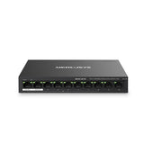 Mercusys MS110P 10-Port PoE+ desktop switch front view showing RJ45 ports and LED indicators