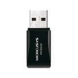 Mercusys MW300UM N300 Wireless Mini USB adapter front view with black compact body and USB connector