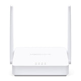 Mercusys MW302R 300Mbps Wireless N router front view with white body, LED indicators and two external antennas.