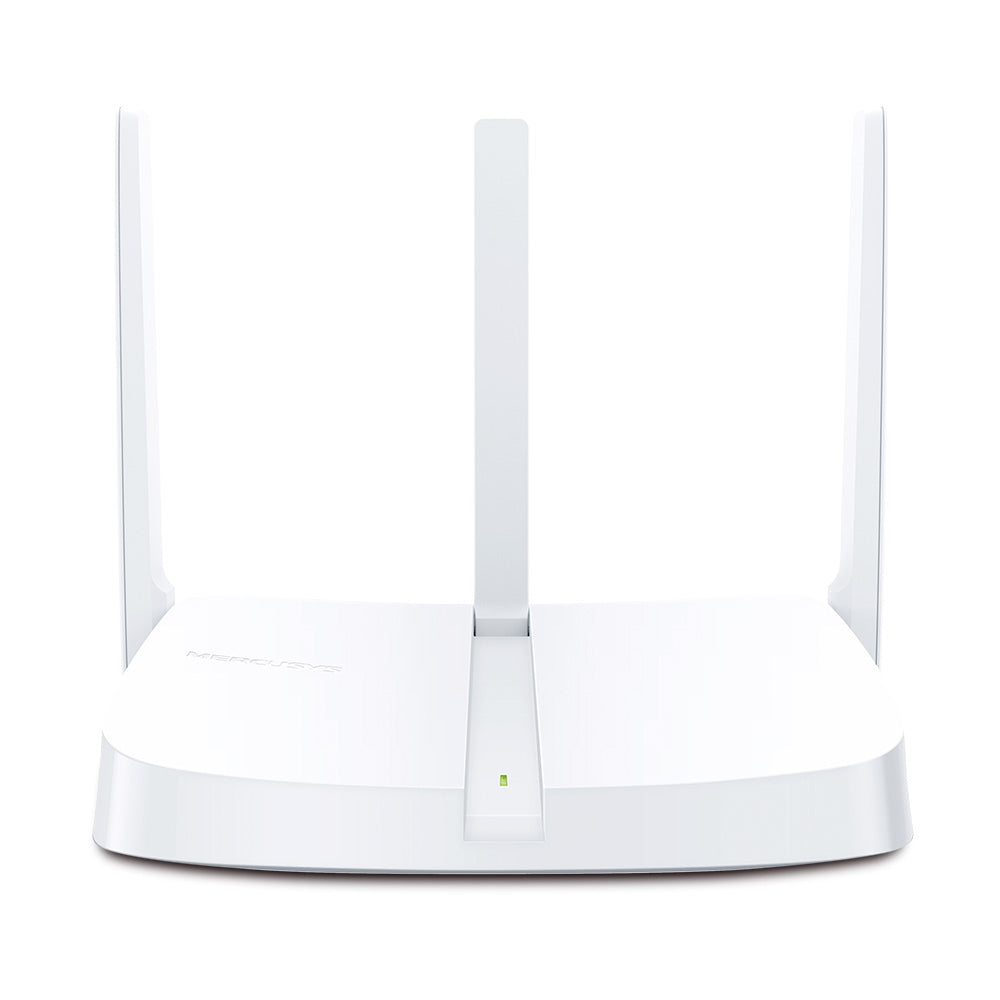 Mercusys MW306R 300Mbps Wireless N router front view with white body and three external antennas