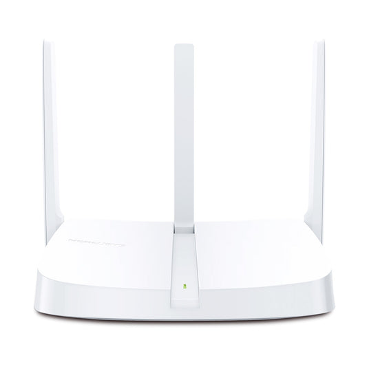 Mercusys MW306R 300Mbps Wireless N router front view with white body and three external antennas