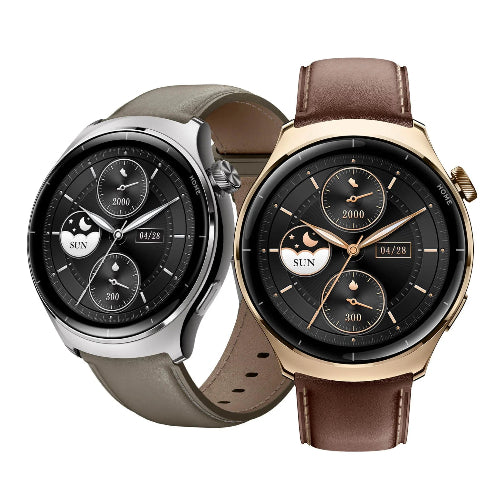 Lite 3 Pro smartwatch with silver and gold cases and brown straps