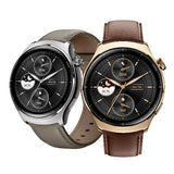Lite 3 Pro smartwatch with silver and gold cases and brown straps