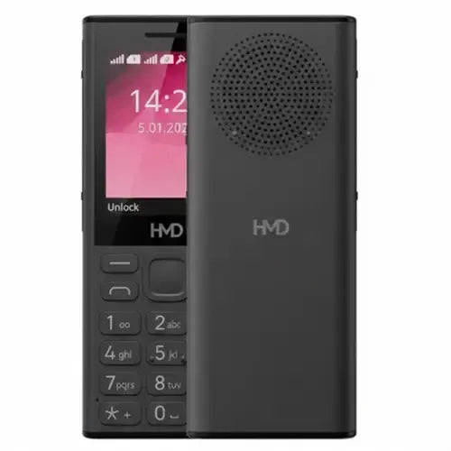 Nokia 130 music feature phone in black color – front and back view