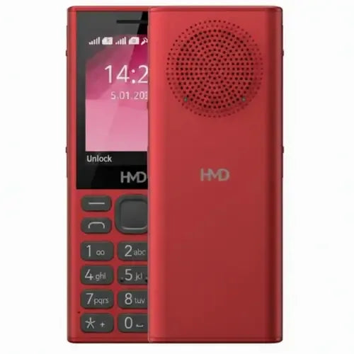 Nokia 130 music feature phone in red color – front and back view