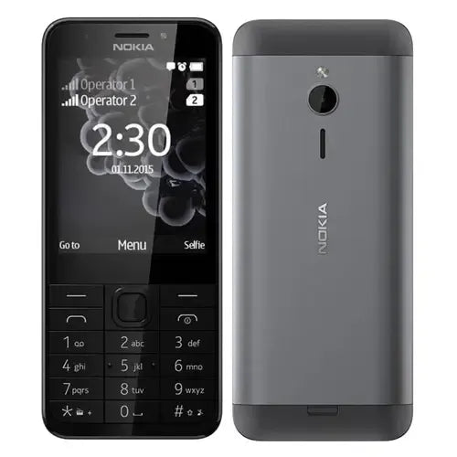 Nokia 230 grey Dual SIM keypad phone with front and back view in Pakistan