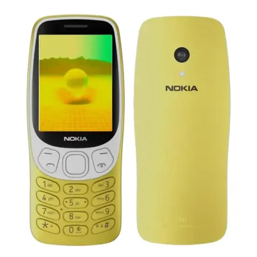 Nokia 3210 keypad mobile phone in yellow color front and back view