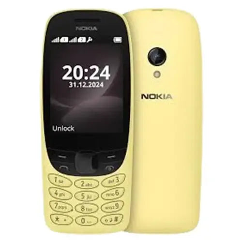 Nokia 6310 2024 keypad mobile phone in yellow color – front and back view