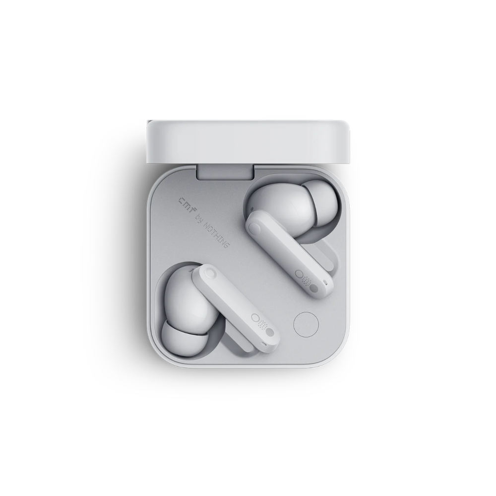  Nothing CMF Buds Pro 2 white wireless earbuds with compact charging case minimal design and smooth matte finish.