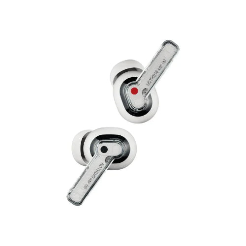  Nothing Ear 1 Wireless Earbuds pair displayed at an angle, highlighting compact design, ergonomic shape, and premium finish for daily use.