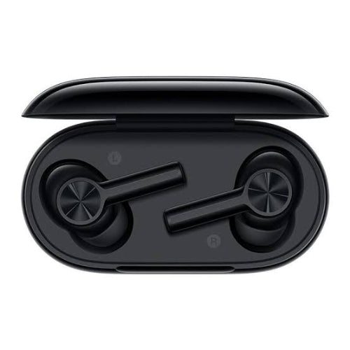 Top view of the open OnePlus Buds Z2 charging case showing both earbuds in their charging slots