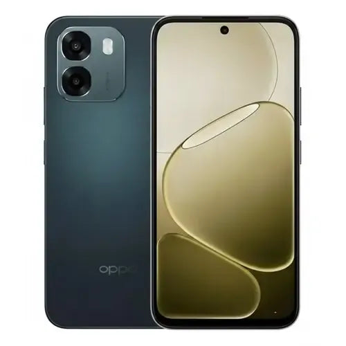 OPPO A6 smartphone in dark grey color with dual rear camera and full front display view
