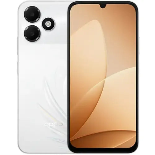 OPPO A6c 4GB 128GB white smartphone with 7000mAh battery, 120Hz display, 13MP camera and Type-C charging in Pakistan
