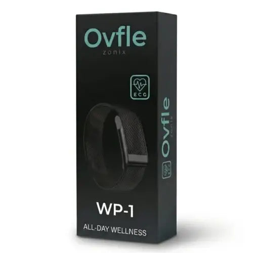 OVFLE Zonix WP-1 retail box featuring ECG heart tracking and all-day wellness branding