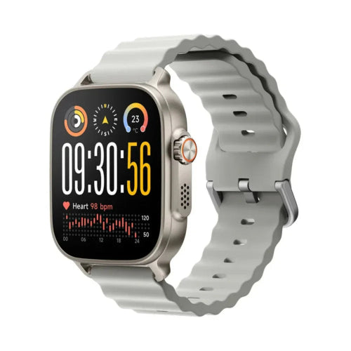 Realme Watch 5 Titanium Silver smartwatch showing its touchscreen display and metallic silver frame