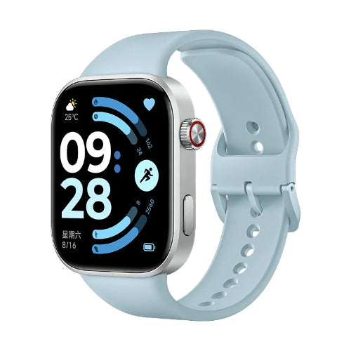 Redmi Watch 6 Active light blue smartwatch with silver frame, activity display and adjustable silicone strap