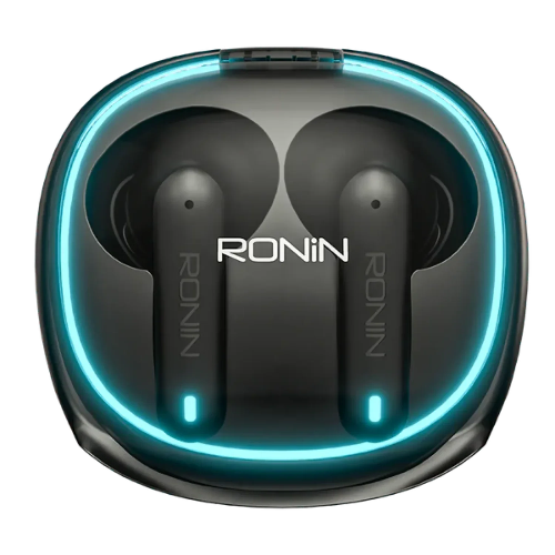 Ronin Dynasty R-520 wireless earbuds with charging case featuring Bluetooth 5.3 and ENC calling
