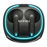 Ronin Dynasty R-520 wireless earbuds with charging case featuring Bluetooth 5.3 and ENC calling