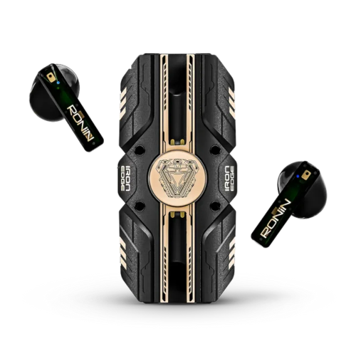 Ronin Iron Edge wireless earbuds featuring LED spinner style charging box