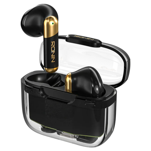 RONIN R-7070 Snap Wireless Earbuds with transparent charging case and Bluetooth 5.3 design