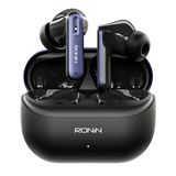 Ronin R-7075-A Vesper AI black earbuds with charging case featuring ANC and AI translation