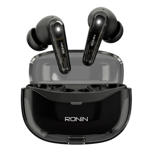 Ronin R-7135 Lucid Bluetooth Earbuds black transparent design & 5.4 wireless earbuds