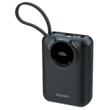 Ronin R-4040 Zapster 35W 20000mAh power bank front view with digital battery display and built-in charging cables