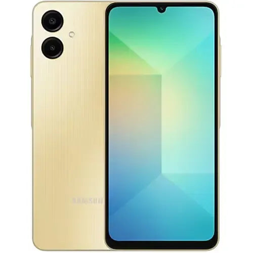 Samsung Galaxy A06 gold 6GB RAM 128GB storage PTA approved smartphone in Pakistan front and back view