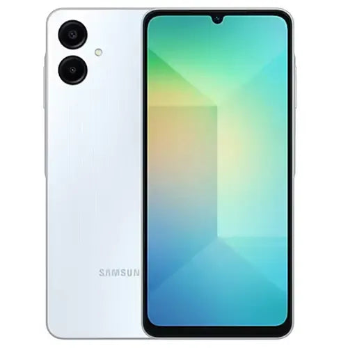 Samsung Galaxy A06 light blue 6GB RAM 128GB storage PTA approved mobile in Pakistan front and back view