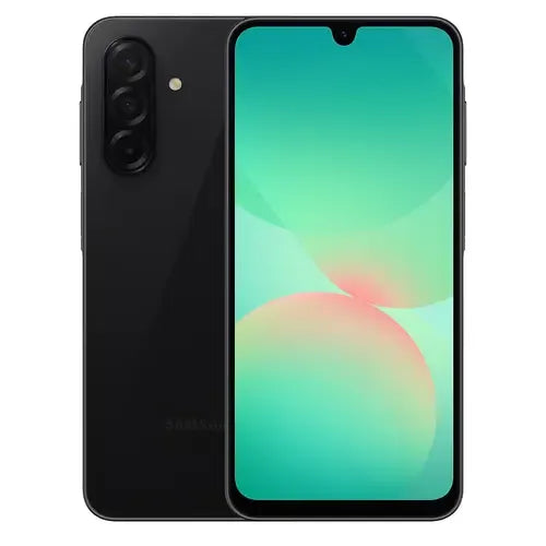 Samsung Galaxy A26 5G black 8GB RAM 256GB storage PTA approved smartphone in Pakistan front and back view