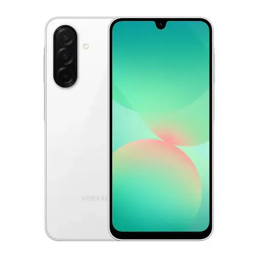 Samsung Galaxy A26 5G white 8GB RAM 256GB storage PTA approved mobile in Pakistan front and back view