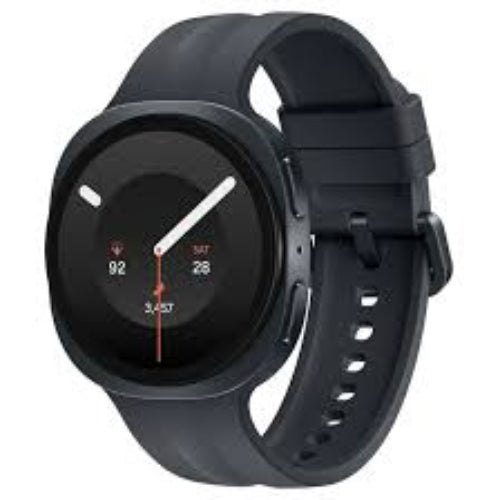 Black Samsung Galaxy Watch9 40mm smartwatch with a round AMOLED display, black strap, and compact modern design.