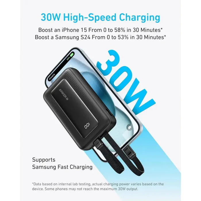 Anker Zolo A1680 Power Bank, 10,000mAh 30W Max Fast Portable Charger with Built-in Cables